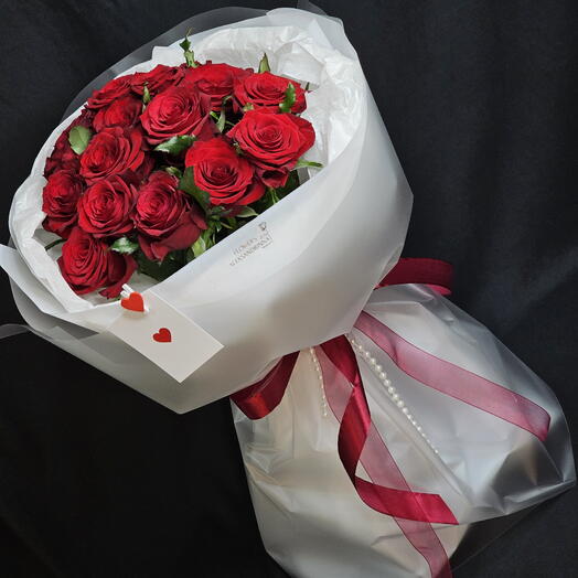 😻 "Престиж" букет любимой, 15 роз, красные розы 🌹