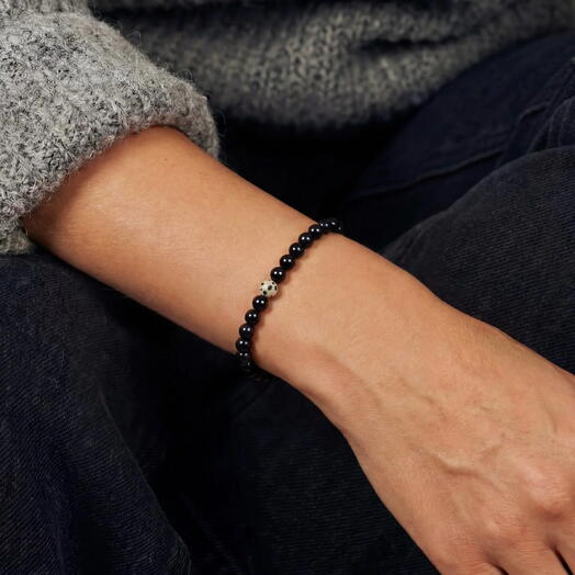 Черный браслет из натурального камня CAVIAR ONYX BLINK 4(16-18р) на подарок, маме, подруге, тёте, сестре, на день рождения