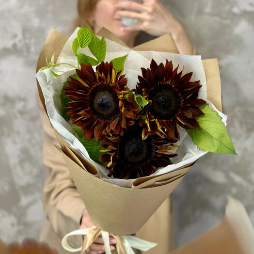 Эксклюзив! Букет из необычных черный подсолнухов Блэк и малины🌻