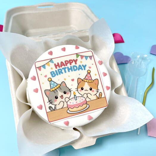 Бенто торт на день рождения «happy Birthday» с котиками