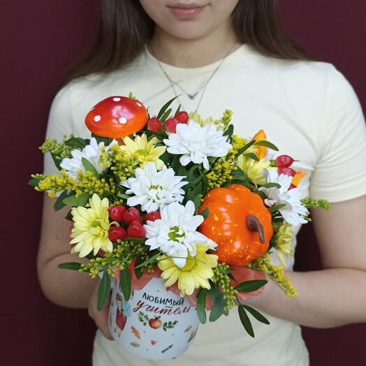 Кружка с цветами микс учителю
