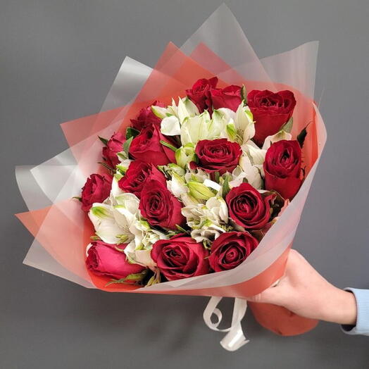 Букет из красной розы с альстромерией Пламя и Нежность 💖