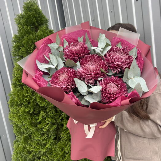 Хризантема бигуди и эвкалипт 💐
