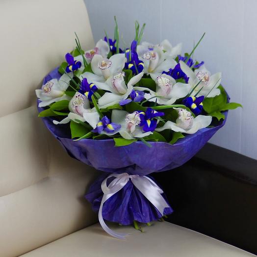 White orchids and blue irises
