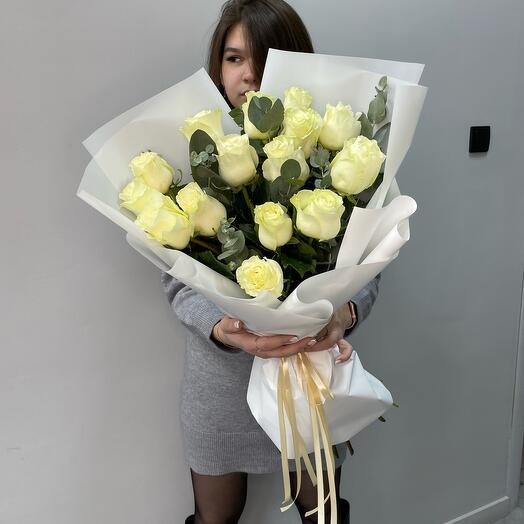 Roses with eucalyptus