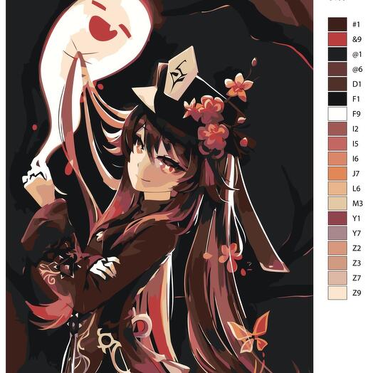 Картина по номерам S168 "Компьютерная игра - Genshin Impact (Геншин Импакт).  Ху Тао" 60x80