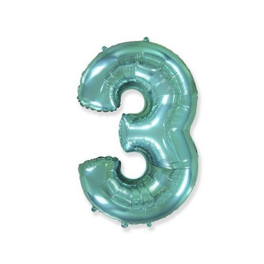 Шар-цифра "3" гелиевый, цвет тиффани
