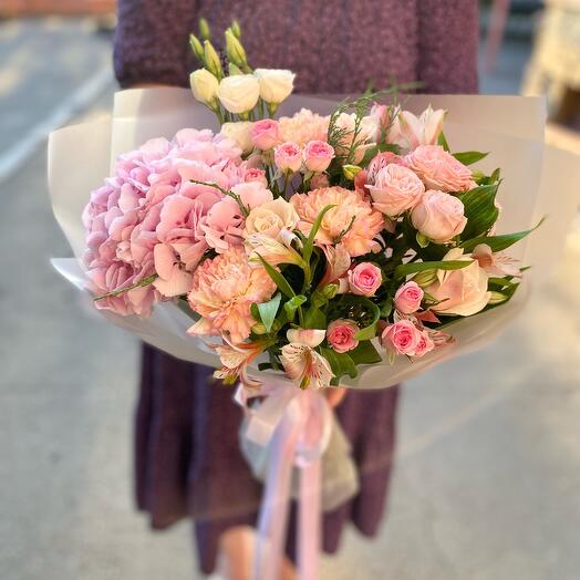 Delicate bouquet with hydrangea
