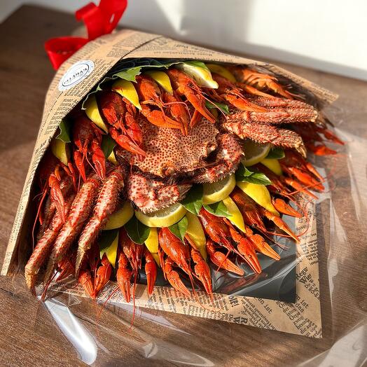 Мужской вкусный букет из раков с крабом на день отца, подарок на день рождение