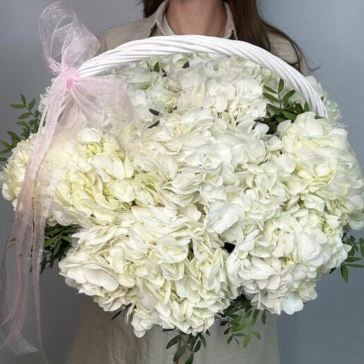 Корзина с воздушными гортензиями