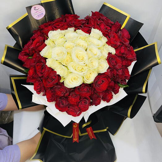 My Heart: Heart Shaped Bunch of Red and White Roses