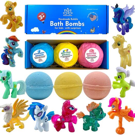 3 Bath Bombs with Pony Toys Inside Great Gift for Kids Birthday