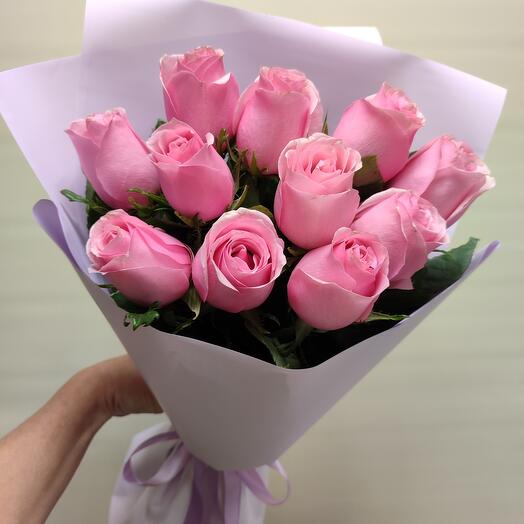 Розовые розы 11шт