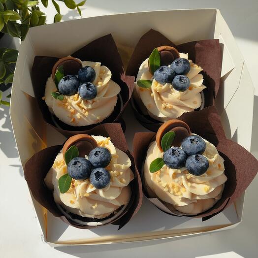 Chocolate cupcakes with caramel and peanut cream