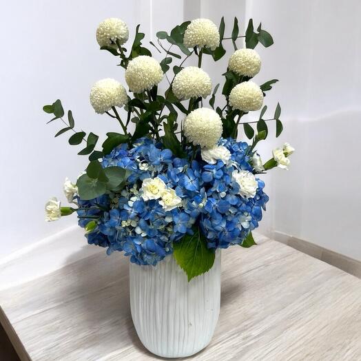 Blue and white flowers bouquet