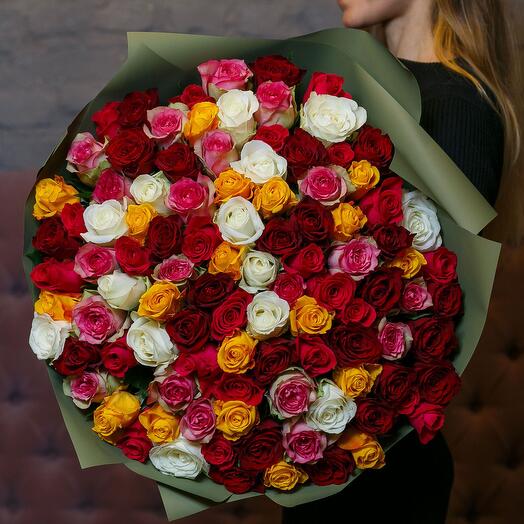 101 роза Эквадор микс 60см