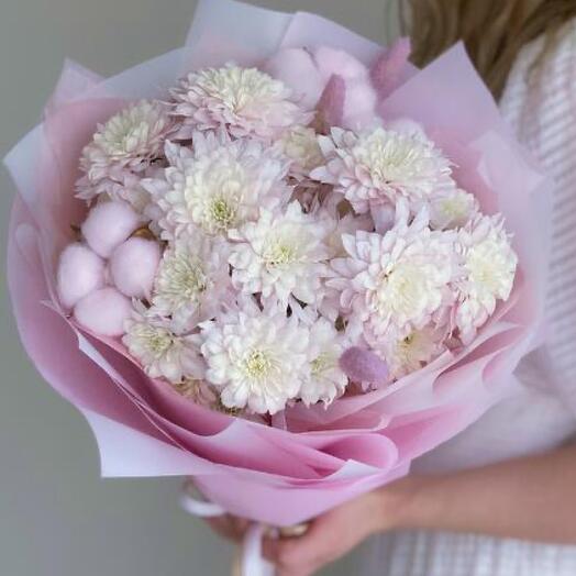 -15%АКЦИЯ🌸ХИТ Букет «Симпатия»/хризантема кустовая/хлопок натуральный /Цветы Уфы