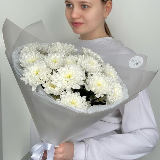 Букет белых кустовых хризантем, 5шт