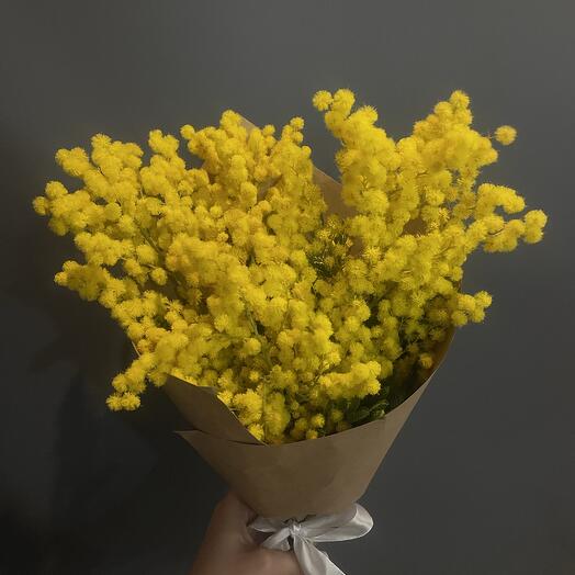 Букет из мимозы в крафте