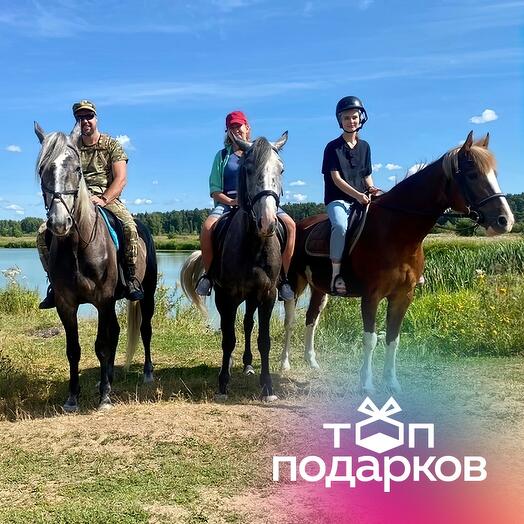 Подарочный сертификат Семейная конная прогулка в поля для 2 взрослых и 1 ребенка (1 час)