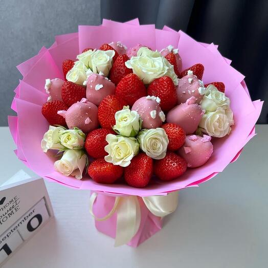 Strawberry bouquet and white roses