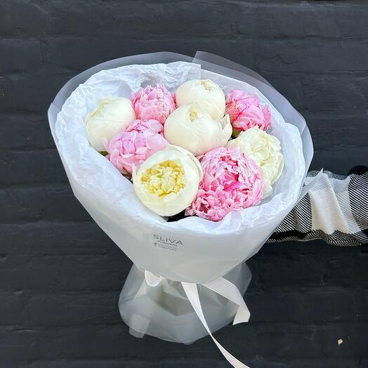 Белые и розовые пионы, 9шт🌸