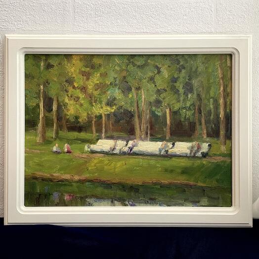Картина этюд маслом в раме «Воскресеый вечер в Таврическом саду»