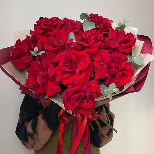 RED| Французские розы с эвкалиптом️🌹11шт // БОЛЬШОЙ БУКЕТ