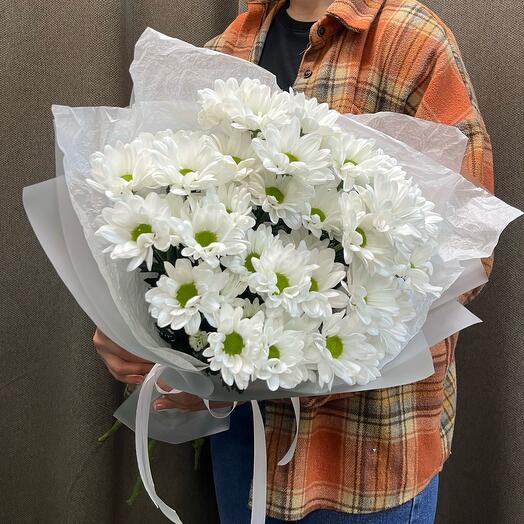 Монобукет из 5 Белых Хризантем Ромашек