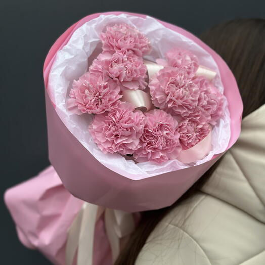 Букет комплимент из 9 розовых диантусов 🎀