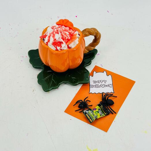 Натуральная свеча с чашке тыква с открыткой ручной работы на хэллоуин Halloween