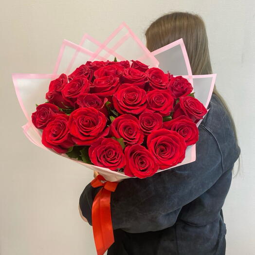 Монобукет из 25 алых роз🌹