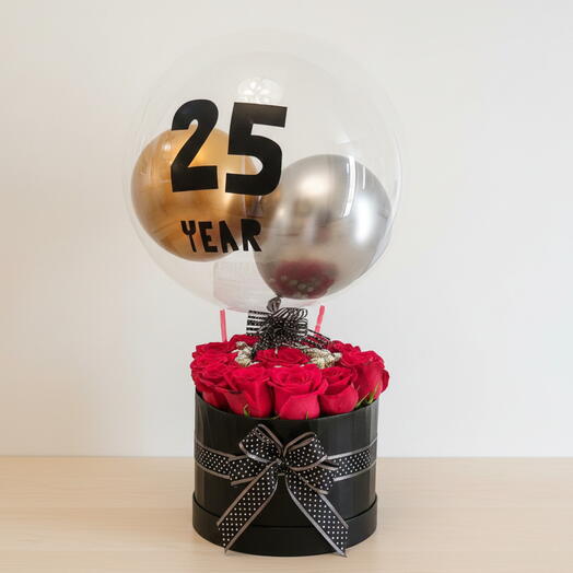 Box of Roses and Bubble Balloon