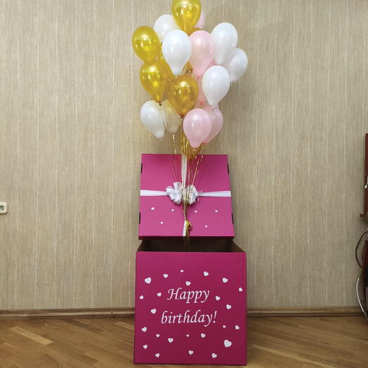 Коробка фуксия +30 мелких шариков