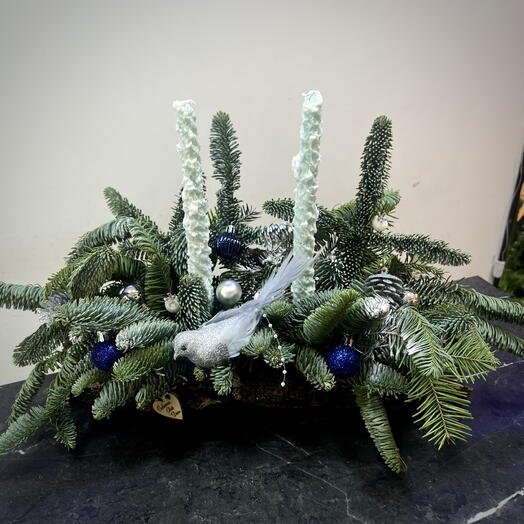 Новогодняя композиция с нобилисом на натуральной коре