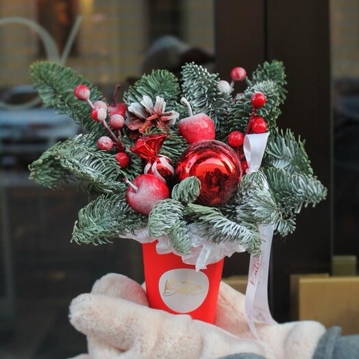 Композиция «Алое слияние» из живого нобилиса, новогоднего декора на Новый год