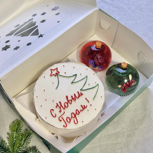 Бенто-торт L 600 гр и чайные бомбочки «С Новым годом»