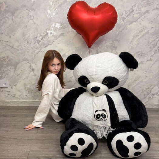 Панда 120 см и сердце фольгированное