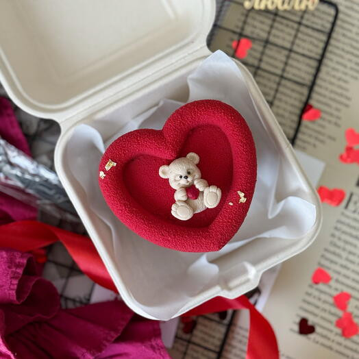 Муссовый бенто торт с мишкой для любимой, любимого, девушки, парня, жены, мужа