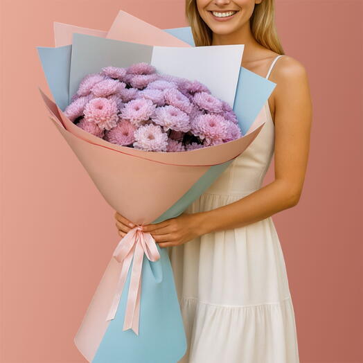Букет гигант из светло-розовых хризантем (люкс)
