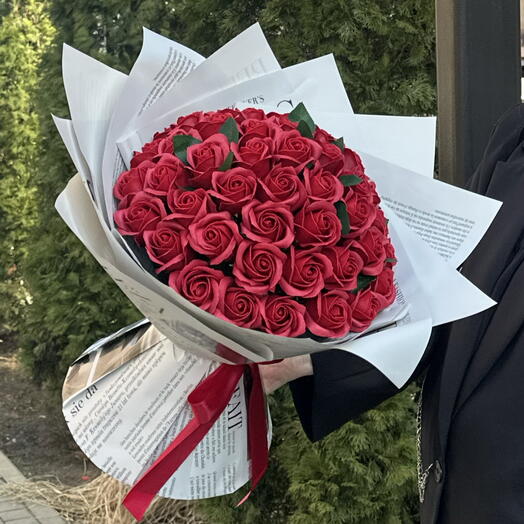 Топ цена🔥51 роза красная бордовая мыльная, букет цветов из мыла на подарок