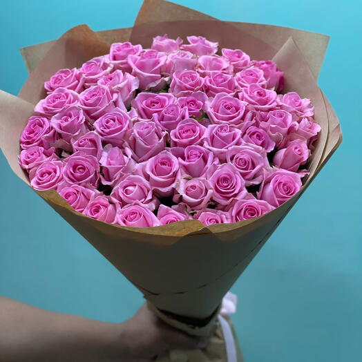 Розовые розы 51 шт 60 см