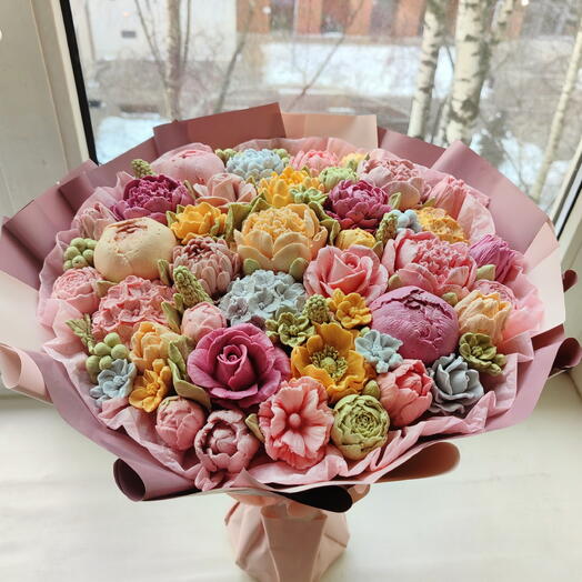 Букет из зефирных цветов д 25