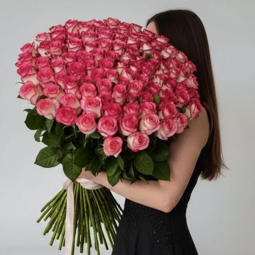 Розовые розы 70см, 101 штук
