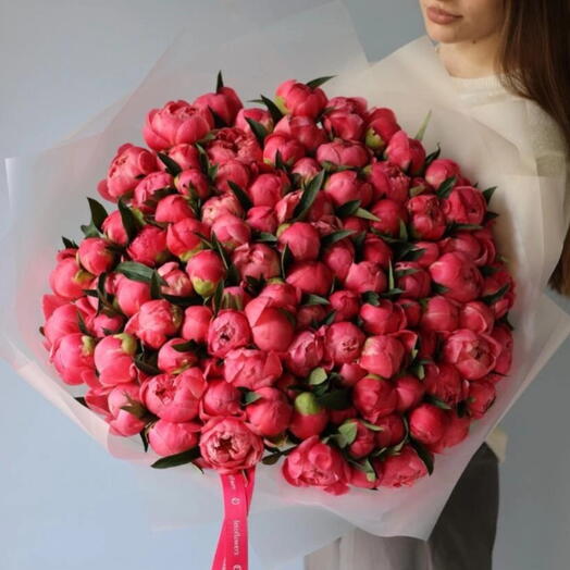 Букет коралловых пионов (99шт)