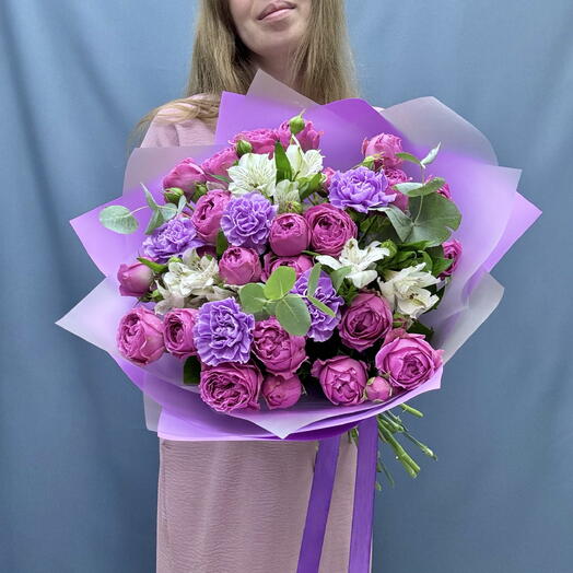 Букет «Сиреневая мечта»💜 кустовые розы с диантусами