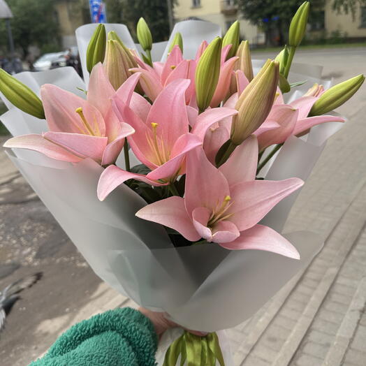 Большой букет розовых Голландских лилий💝