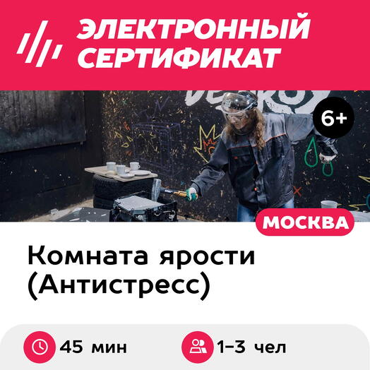 Подарочный сертификат Комната ярости. Тариф Базовый разрушитель, 1-3 чел. (45 мин.)