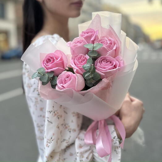 💓Звездный букет из розовой кенийской розы и эвкалипта 008