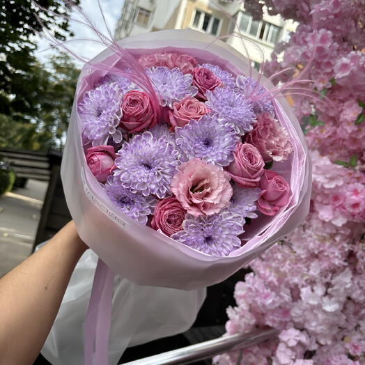 Лавандовый букет.💜Дофамин.Хризантема,роза,эустома